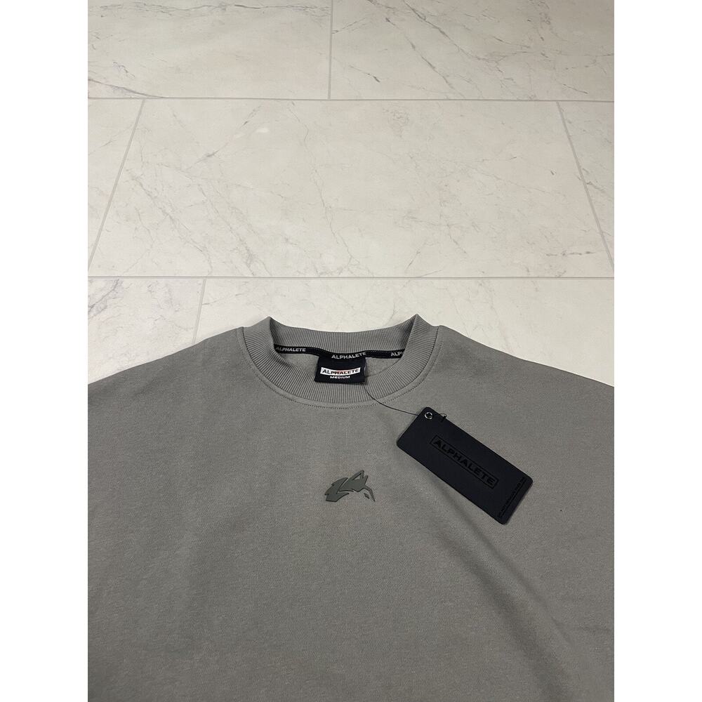 ALPHALETE Men Medium Light Grey Crewneck Pullover Sweatshirt Athleisure Gym